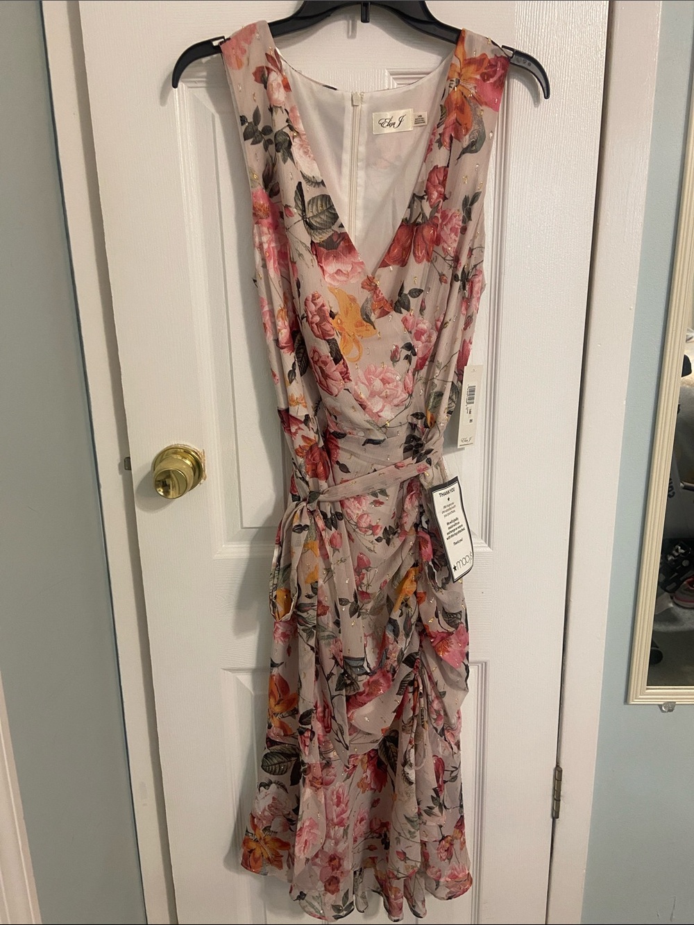 Eliza J. Sleeveless Floral Wrap Midi Dress - Pink Floral